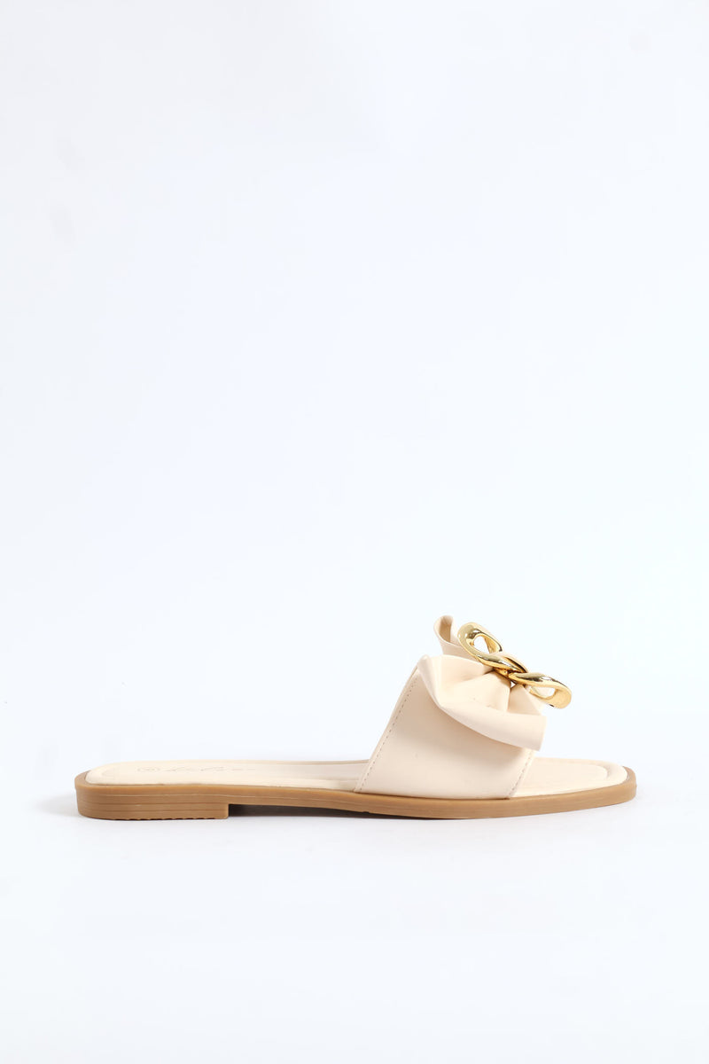 Single Band Sandal With Bow Detail - Off White