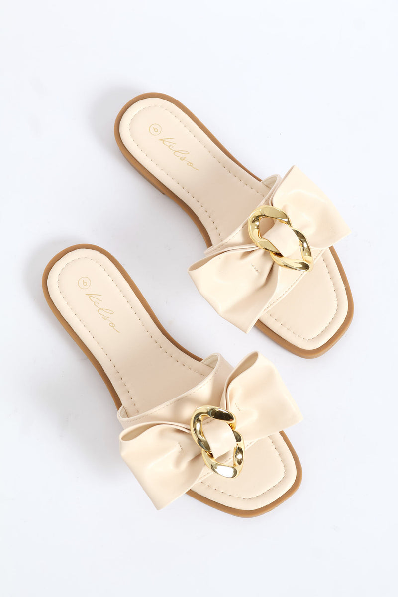 Single Band Sandal With Bow Detail - Off White