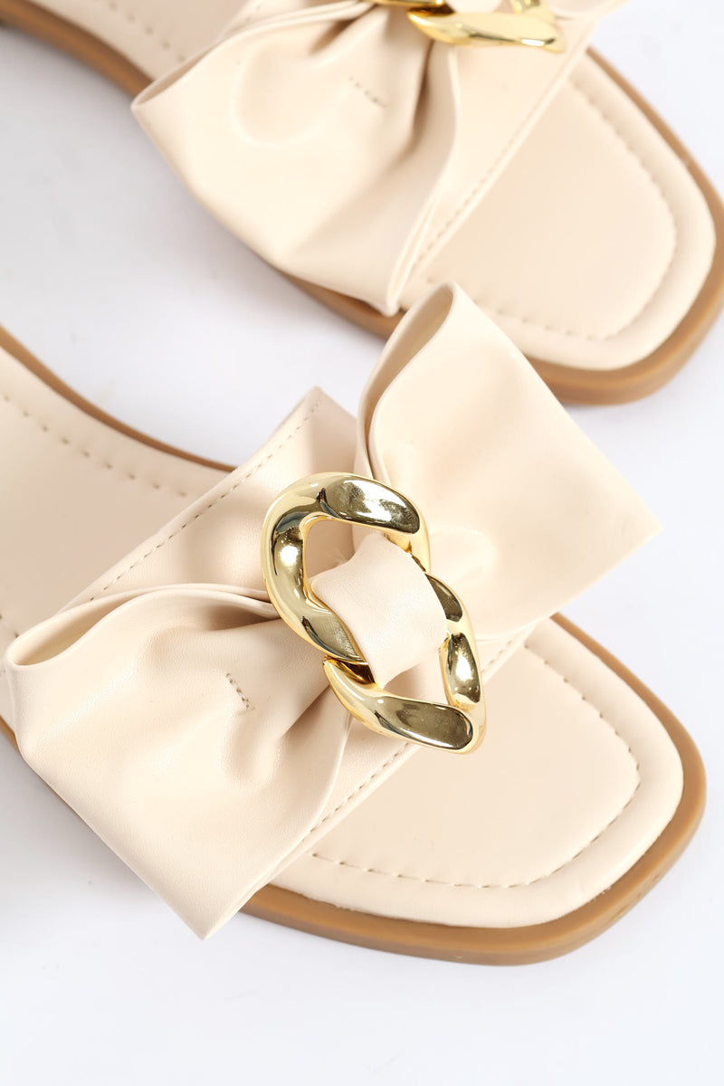 Single Band Sandal With Bow Detail - Off White