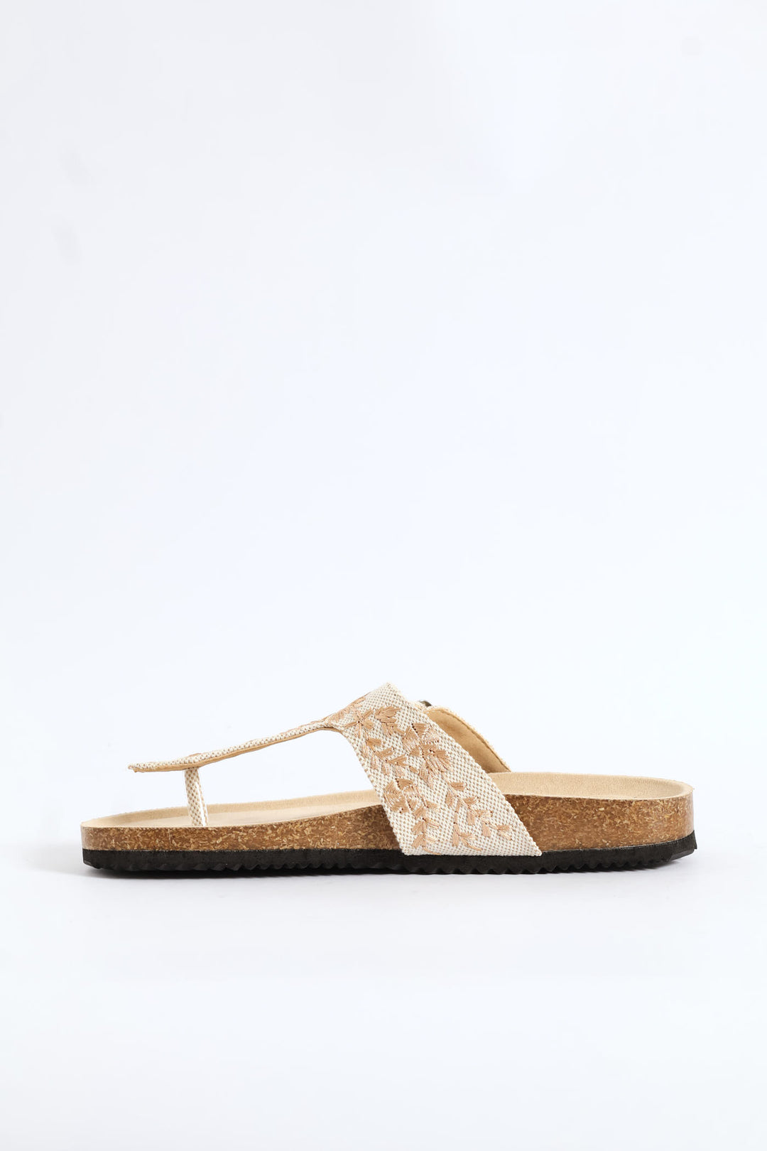 Flower Detail Thong Sandal On Cork Outsole - Natural