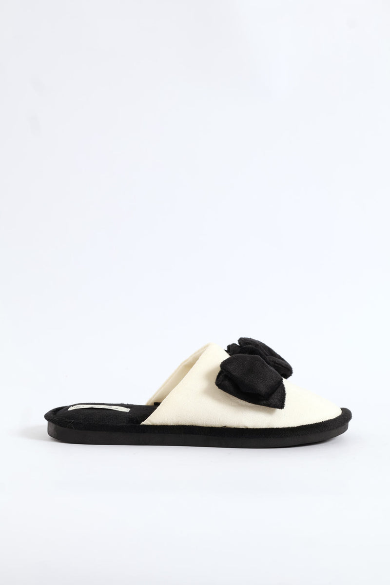 Closed Toe Bow Detail Slipper - Black/Cream