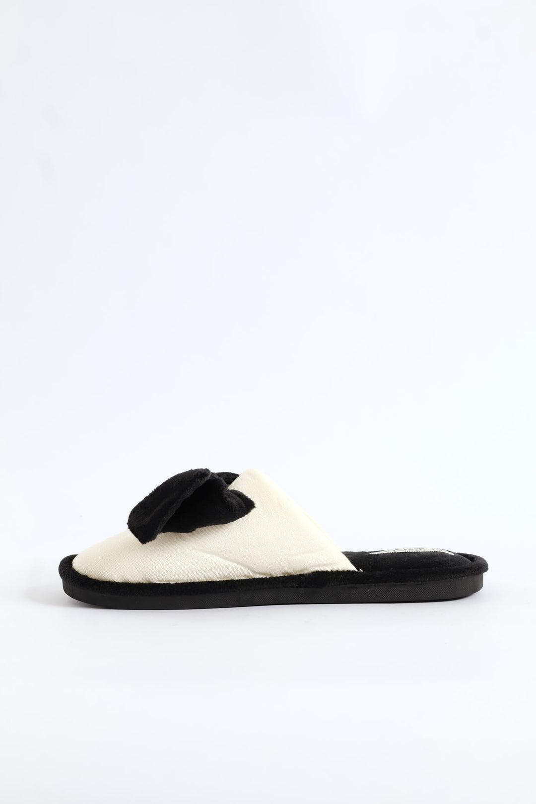 Closed Toe Bow Detail Slipper - Black/Cream