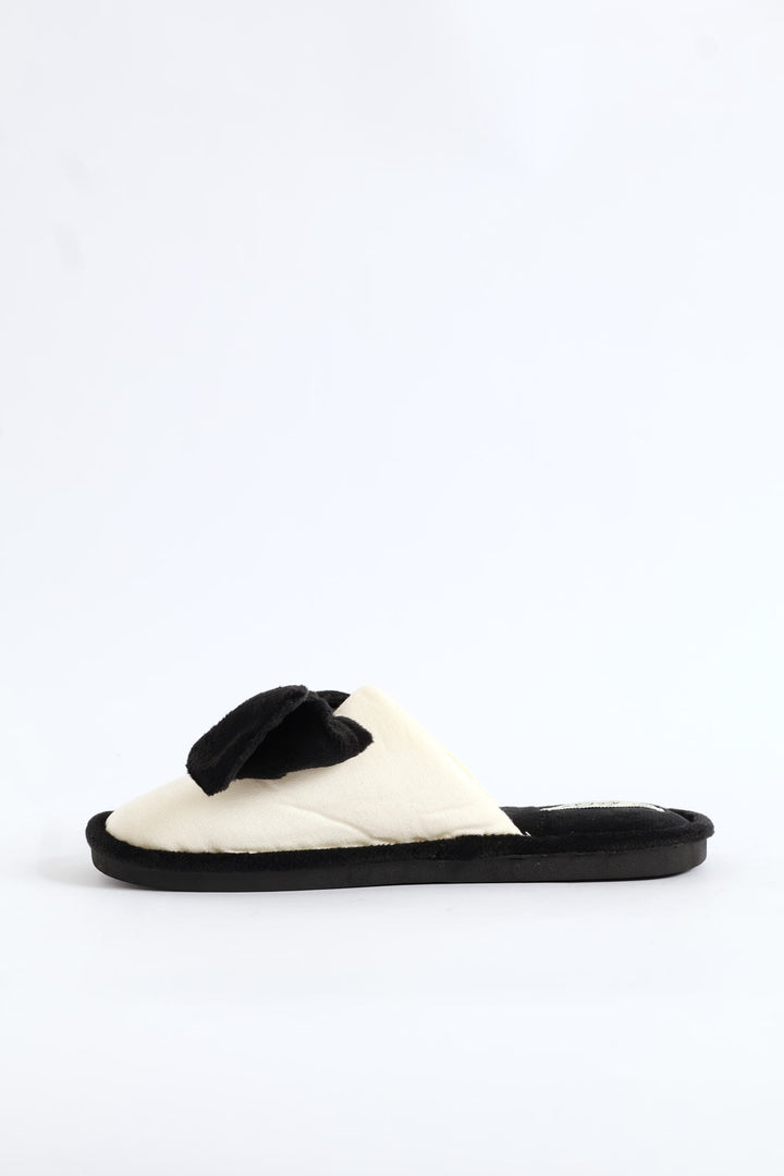 Closed Toe Bow Detail Slipper - Black/Cream