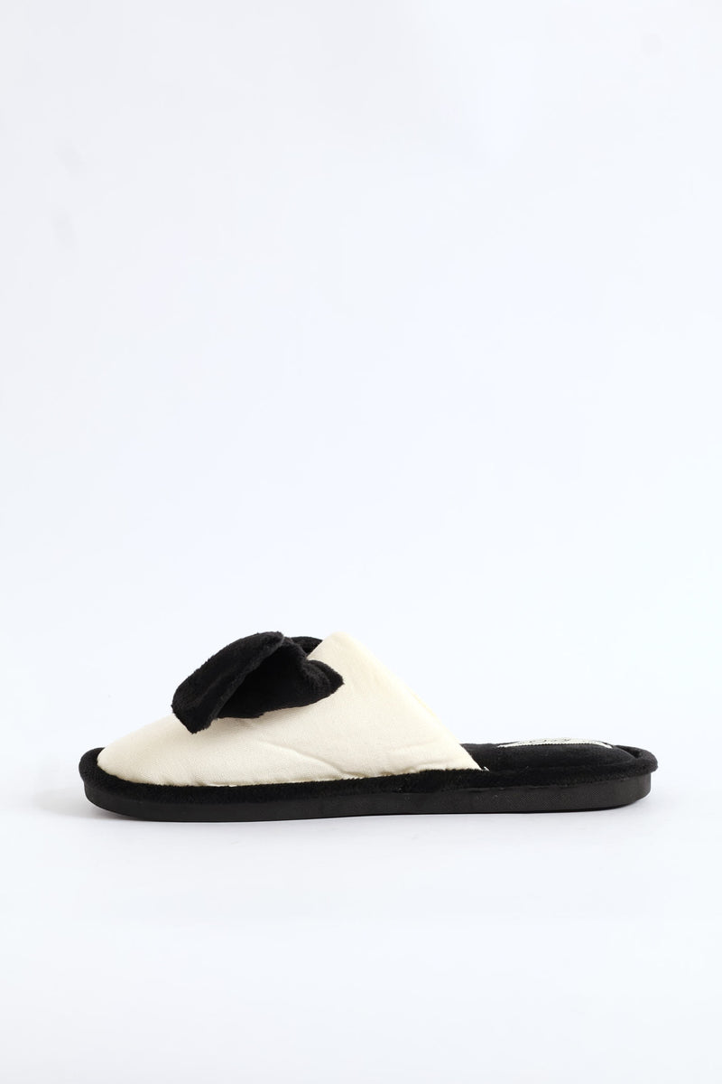 Closed Toe Bow Detail Slipper - Black/Cream