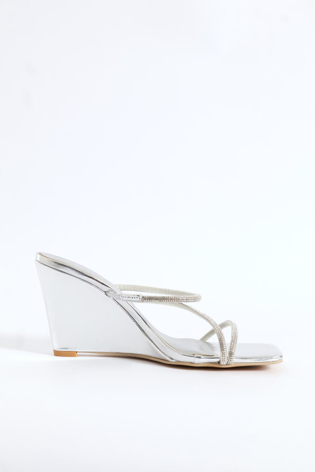 Diamante Z Strap Wedge Heel - Silver