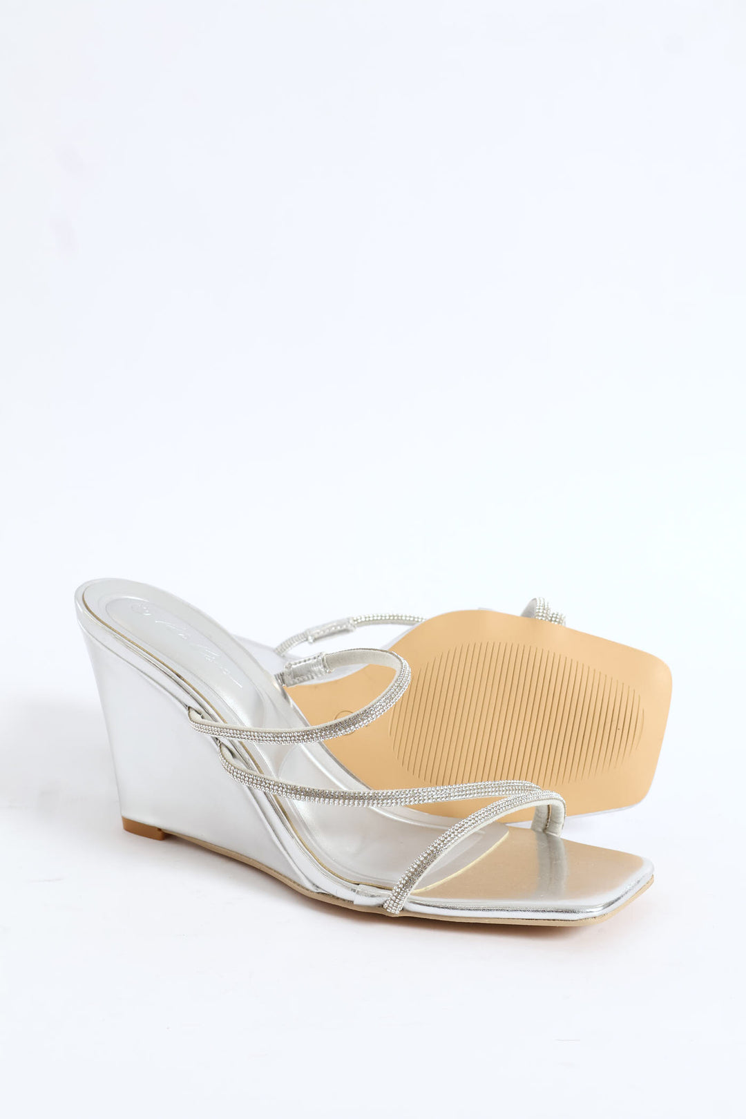 Diamante Z Strap Wedge Heel - Silver