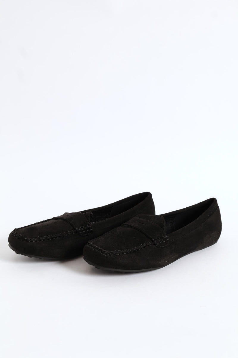Microfibre Suede Penny Moccasin - Black
