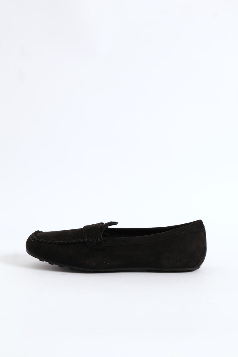 Microfibre Suede Penny Moccasin - Black
