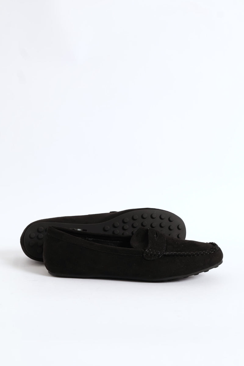 Microfibre Suede Penny Moccasin - Black