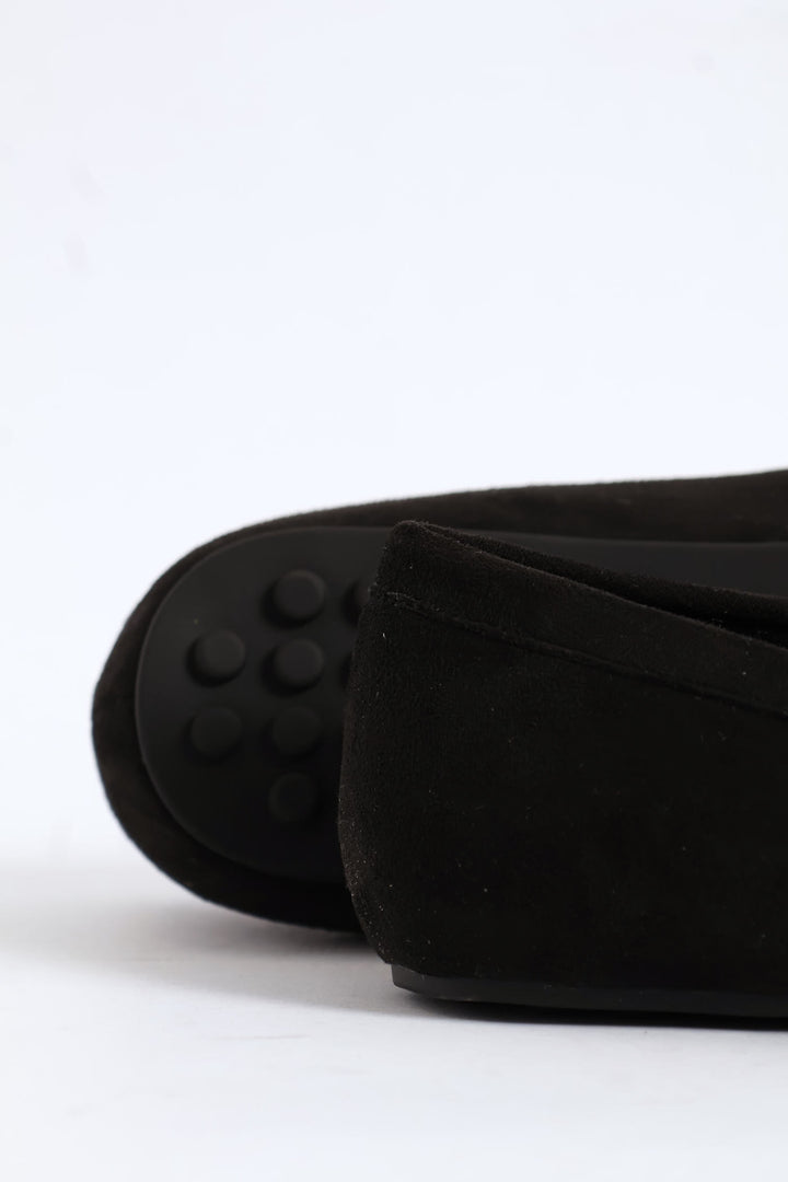 Microfibre Suede Penny Moccasin - Black