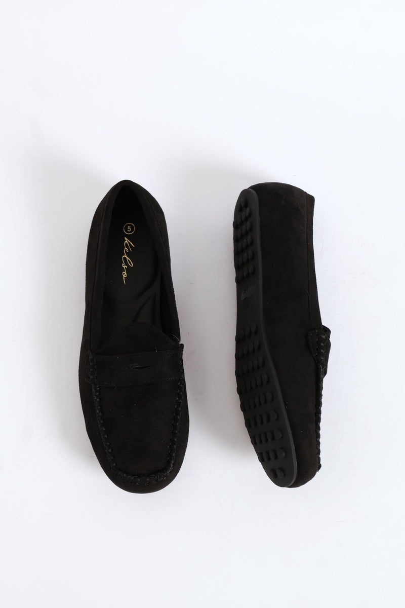Microfibre Suede Penny Moccasin - Black
