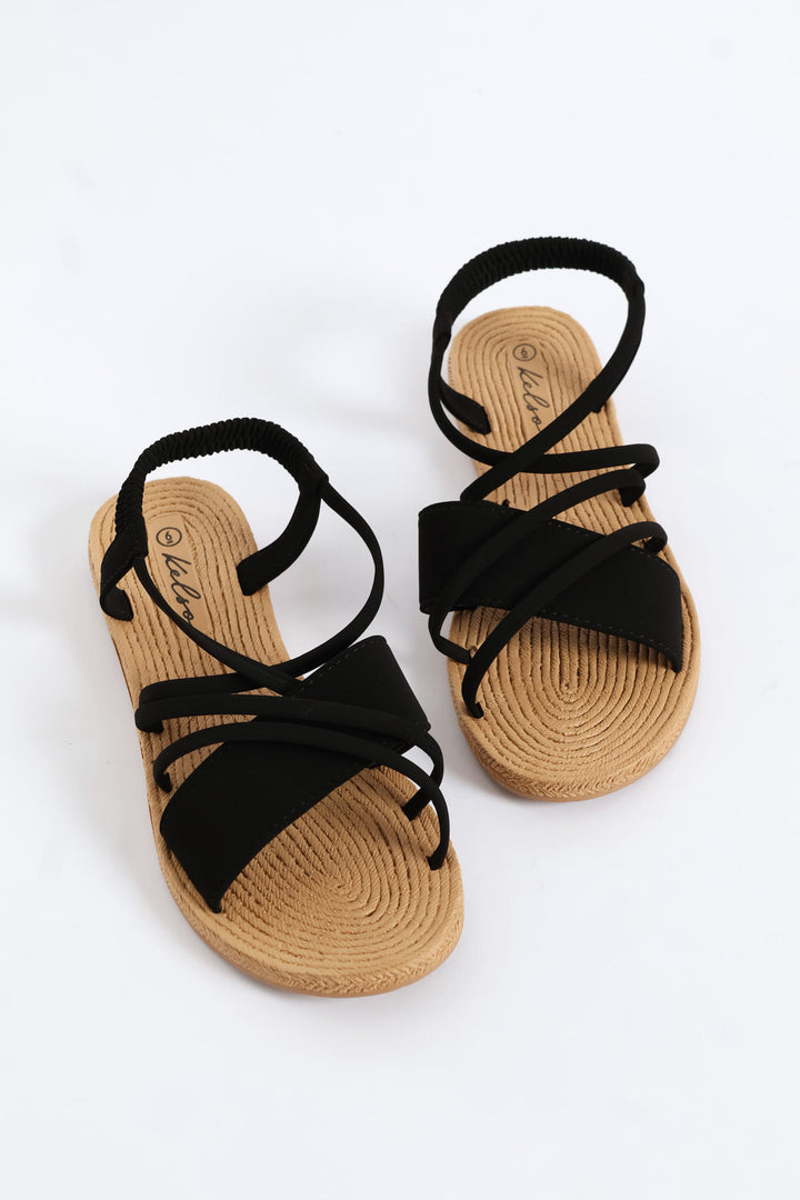 Elasticated Slingback Crosstrap Sandal - Black