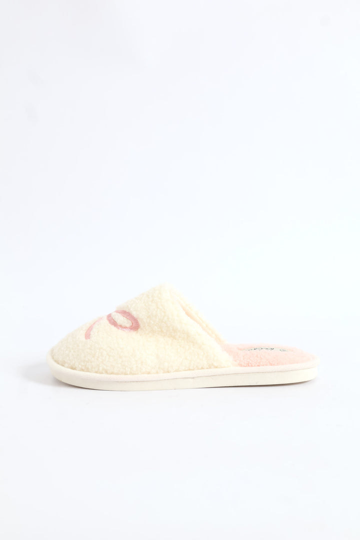 Closed Toe Embroidered Bow Slipper - Pink