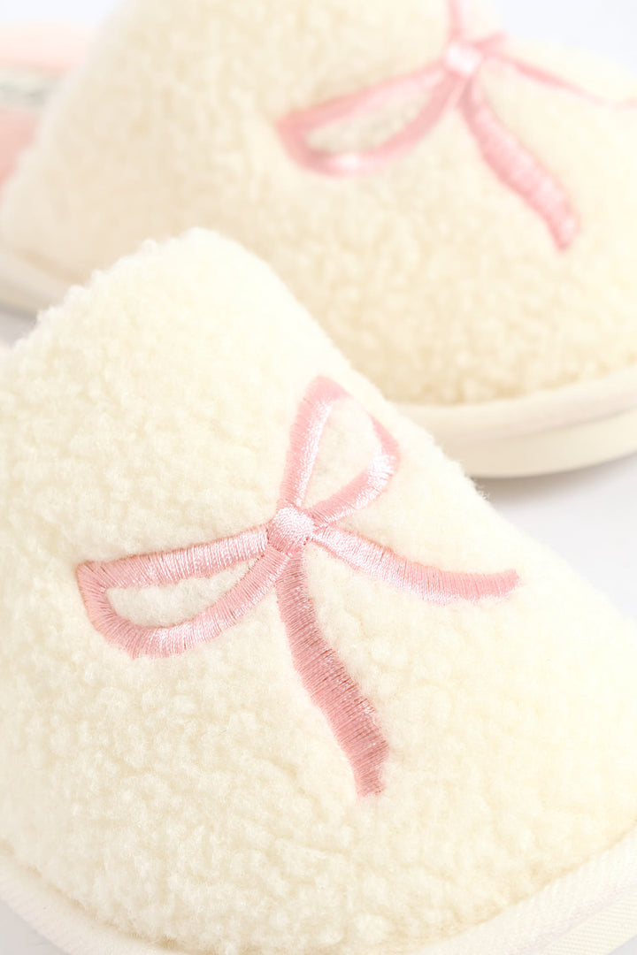 Closed Toe Embroidered Bow Slipper - Pink