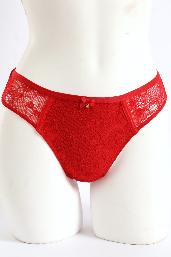 Microfiber & Lace Brazilian Panty - Red