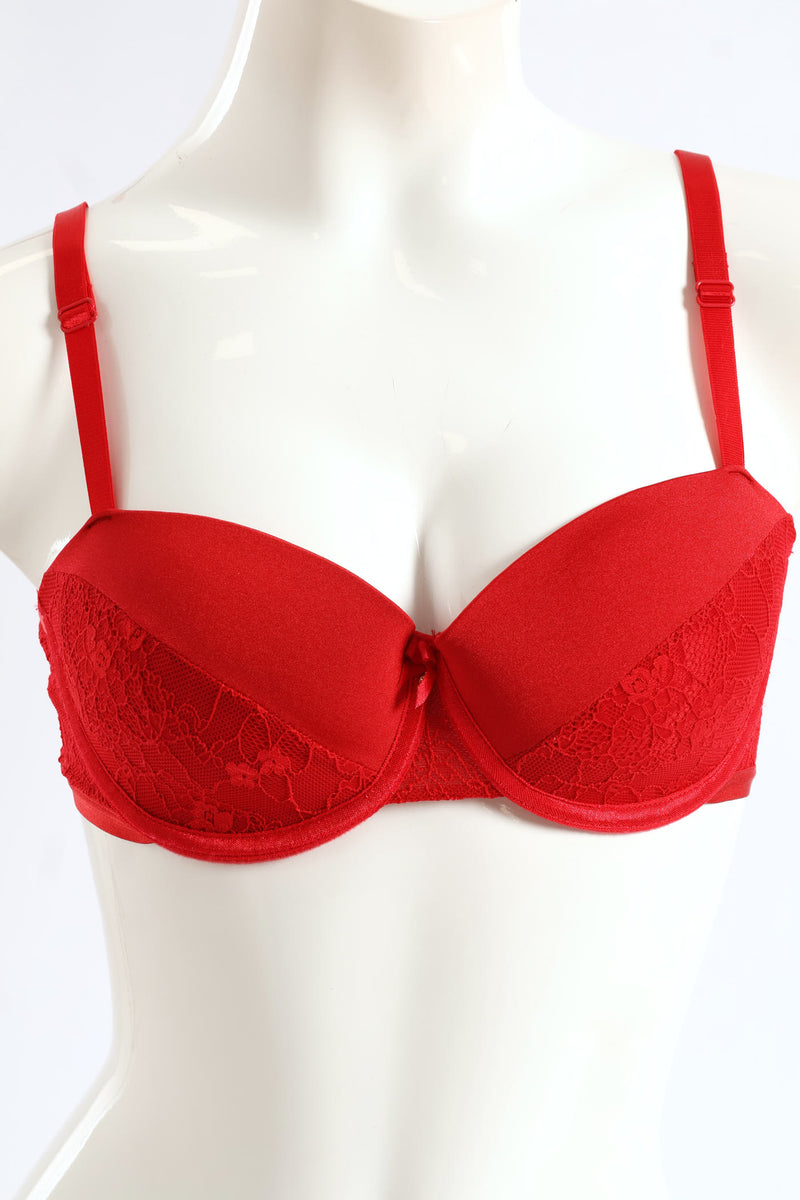 Microfiber & Lace Balconette Bra - Multi