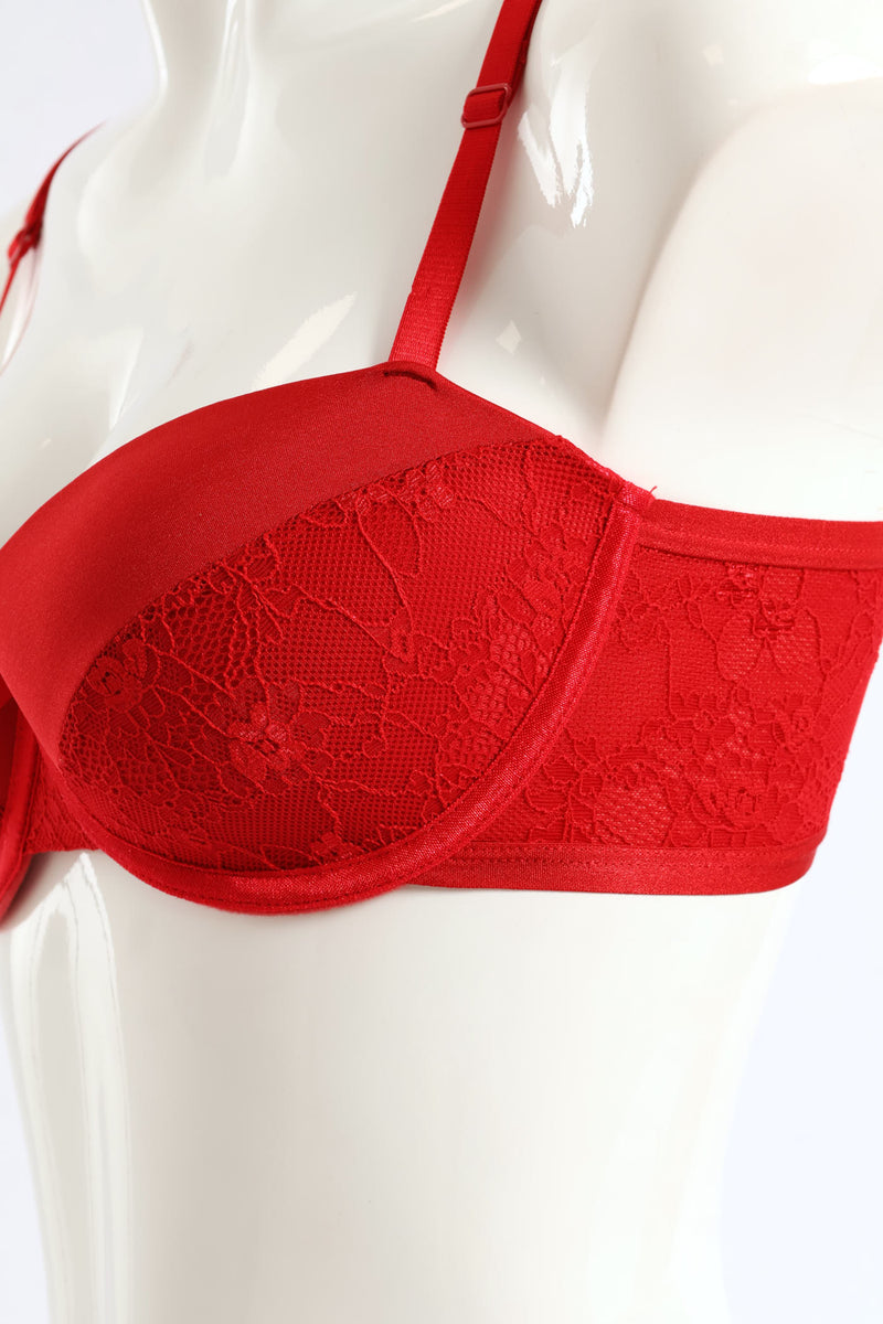 Microfiber & Lace Balconette Bra - Multi