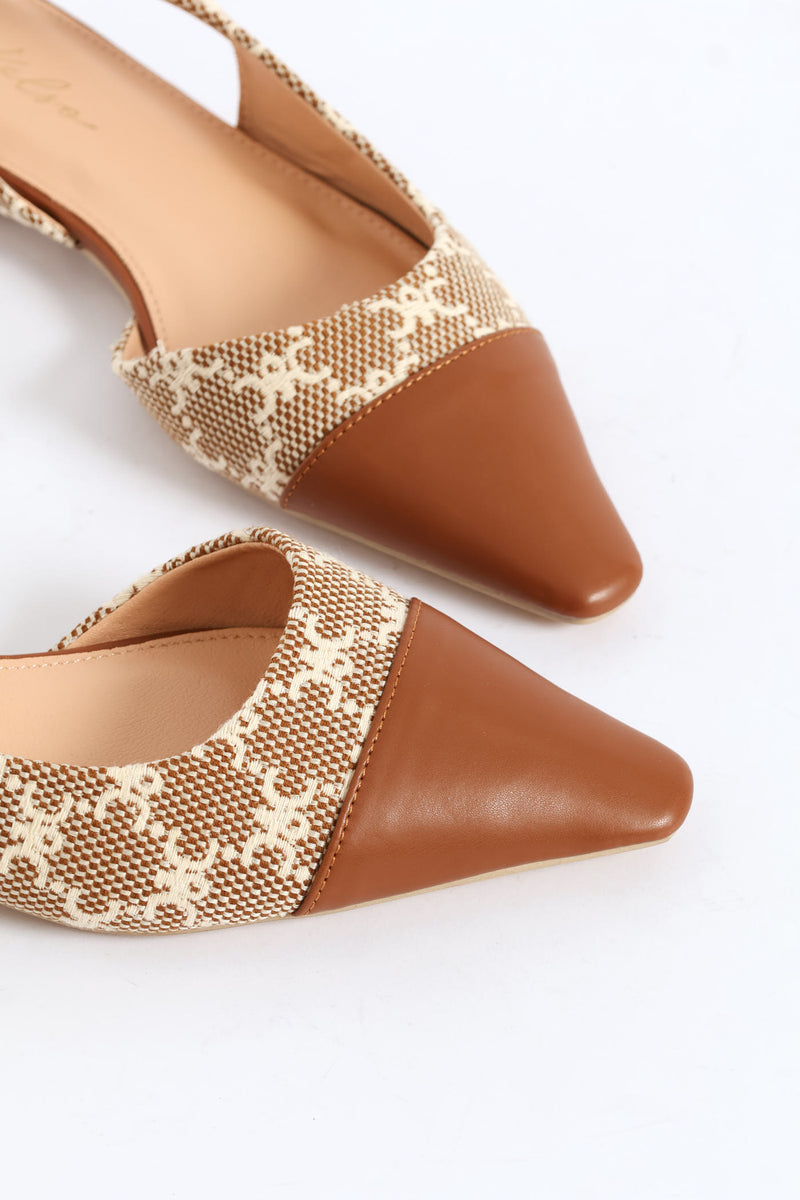 Monogram Toe Cap Slingback - Taupe
