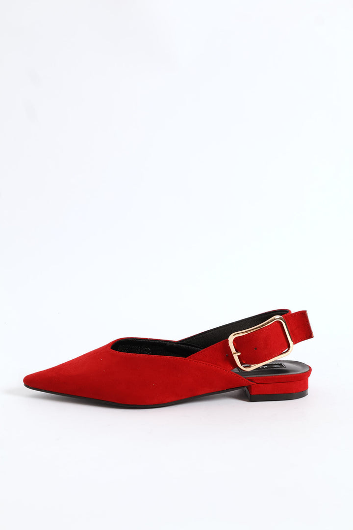 Pointy Buckled Strap V-Cut Mule Slingback - Dark Red