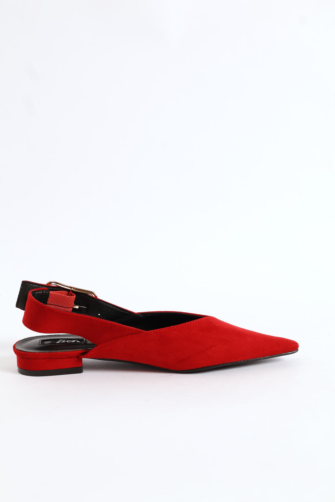 Pointy Buckled Strap V-Cut Mule Slingback - Dark Red