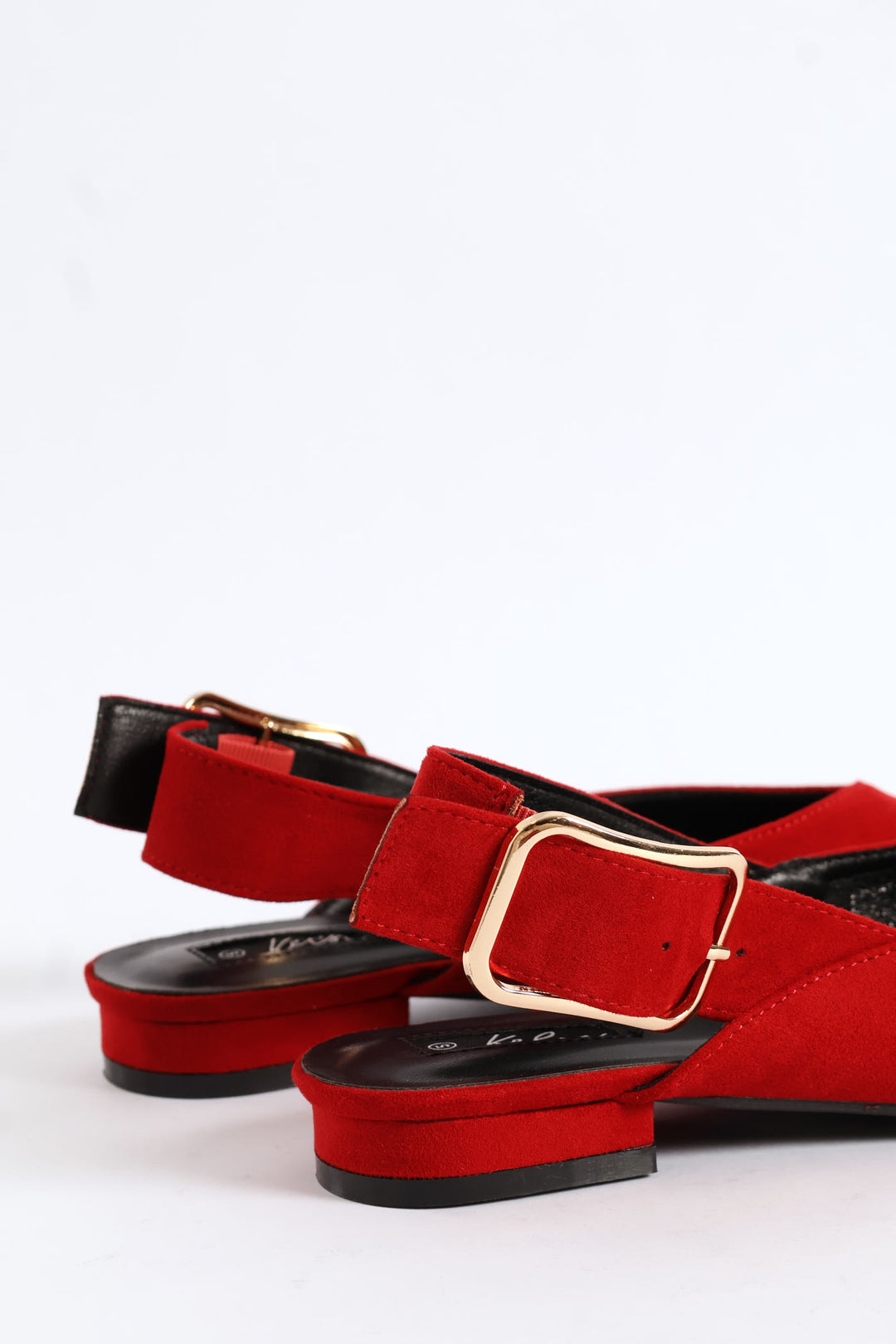 Pointy Buckled Strap V-Cut Mule Slingback - Dark Red