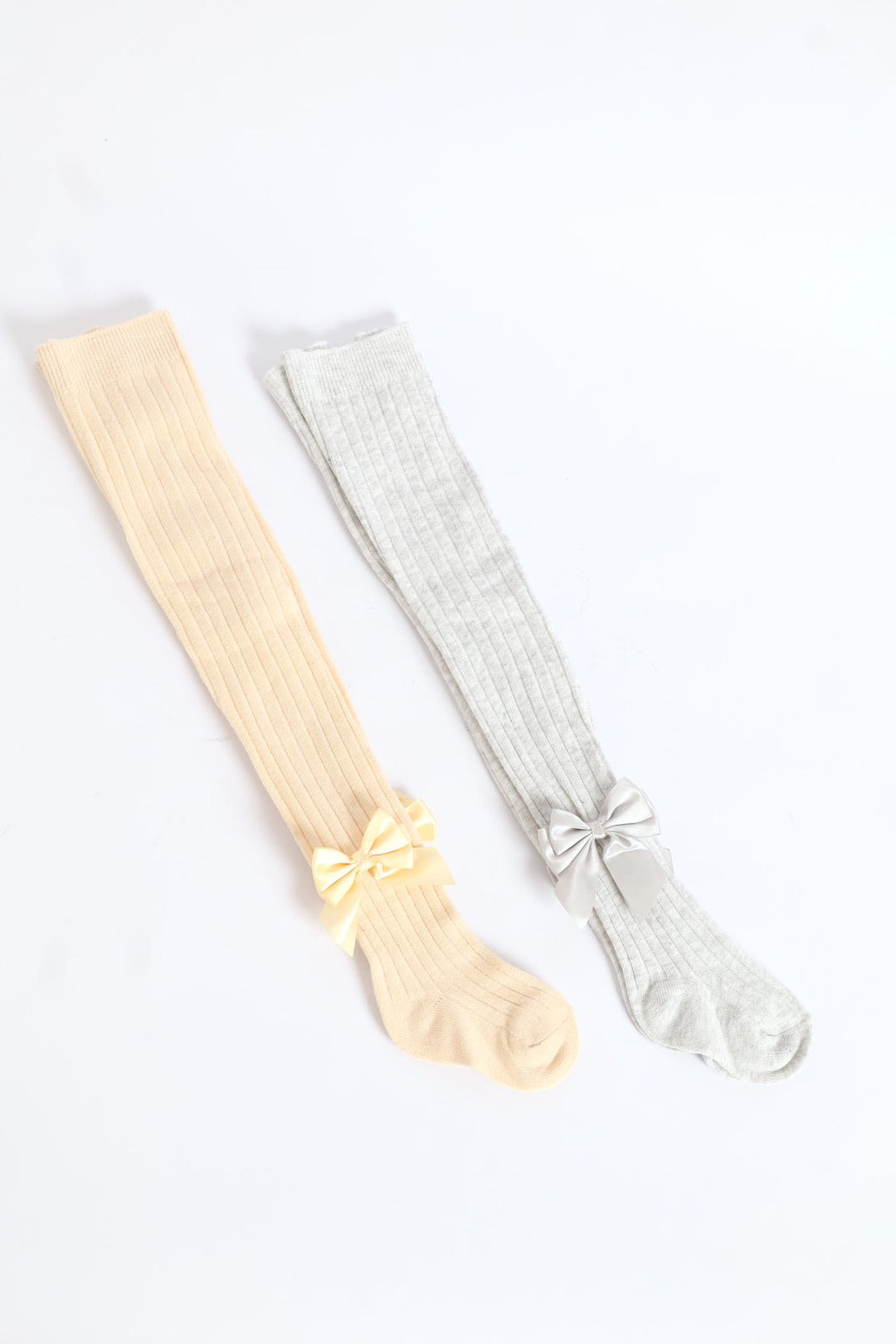 Baby Girls 2 Pack Cotton Bow Stocking - Stone