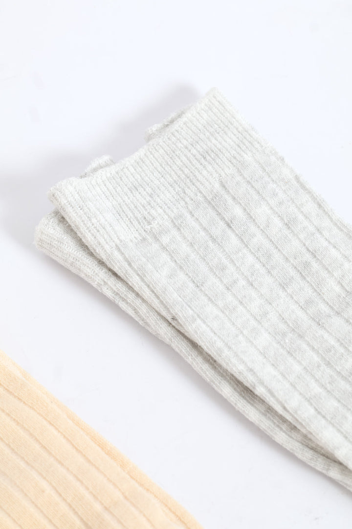 Baby Girls 2 Pack Cotton Bow Stocking - Stone