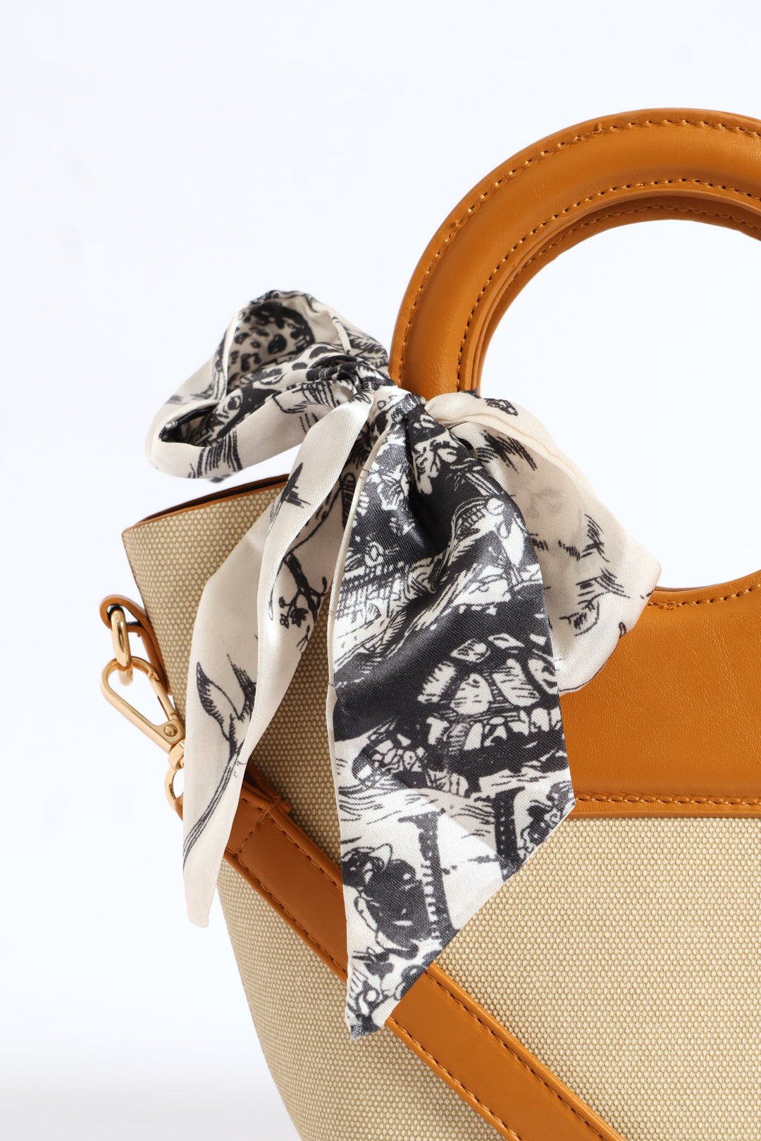 Top Handle Colour Block Bucket Crossbody Bag - Tan