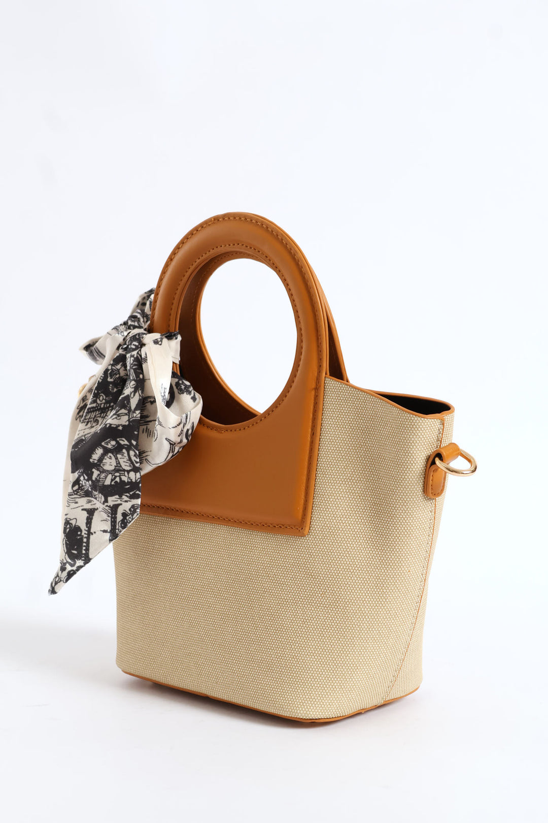 Top Handle Colour Block Bucket Crossbody Bag - Tan