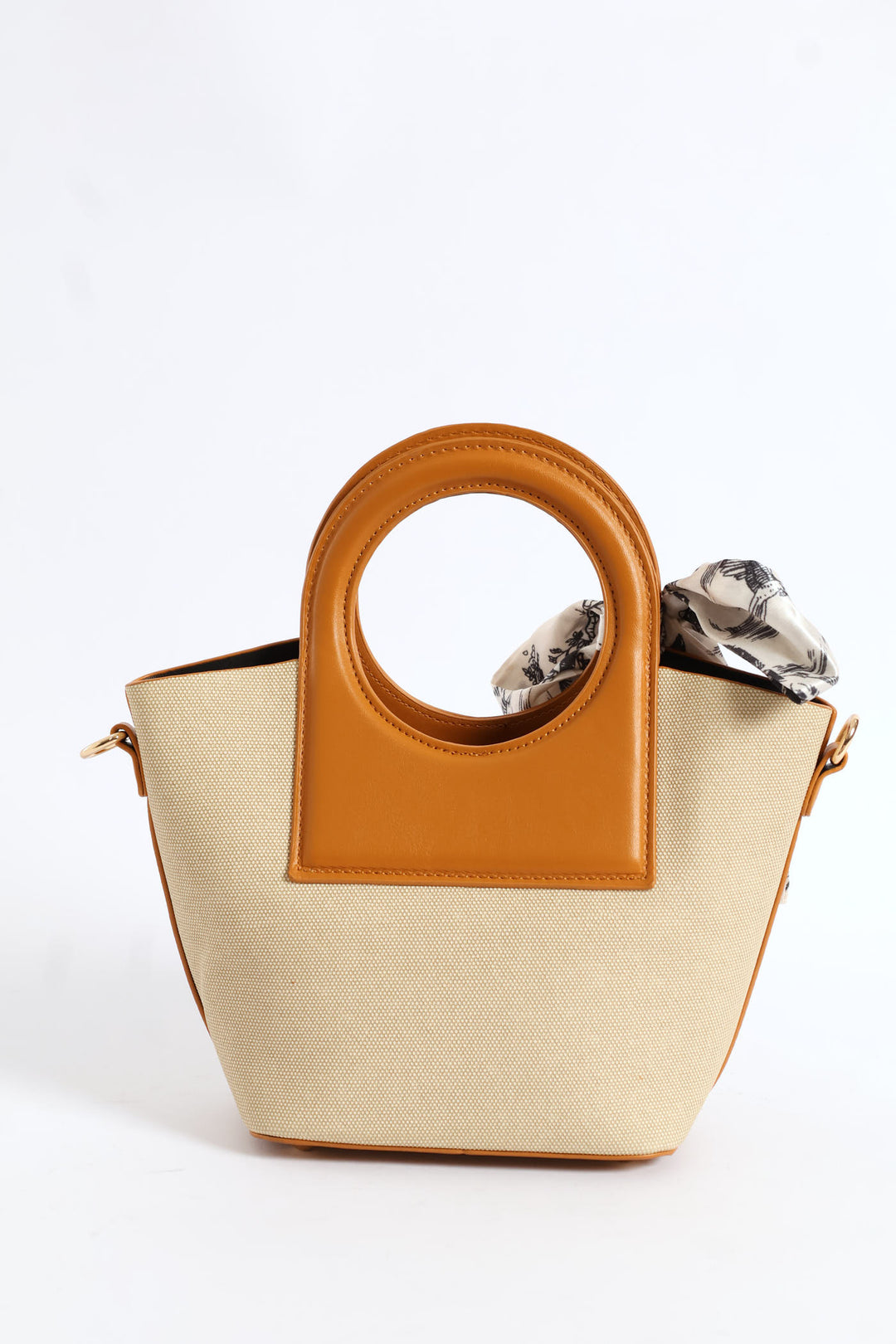 Top Handle Colour Block Bucket Crossbody Bag - Tan