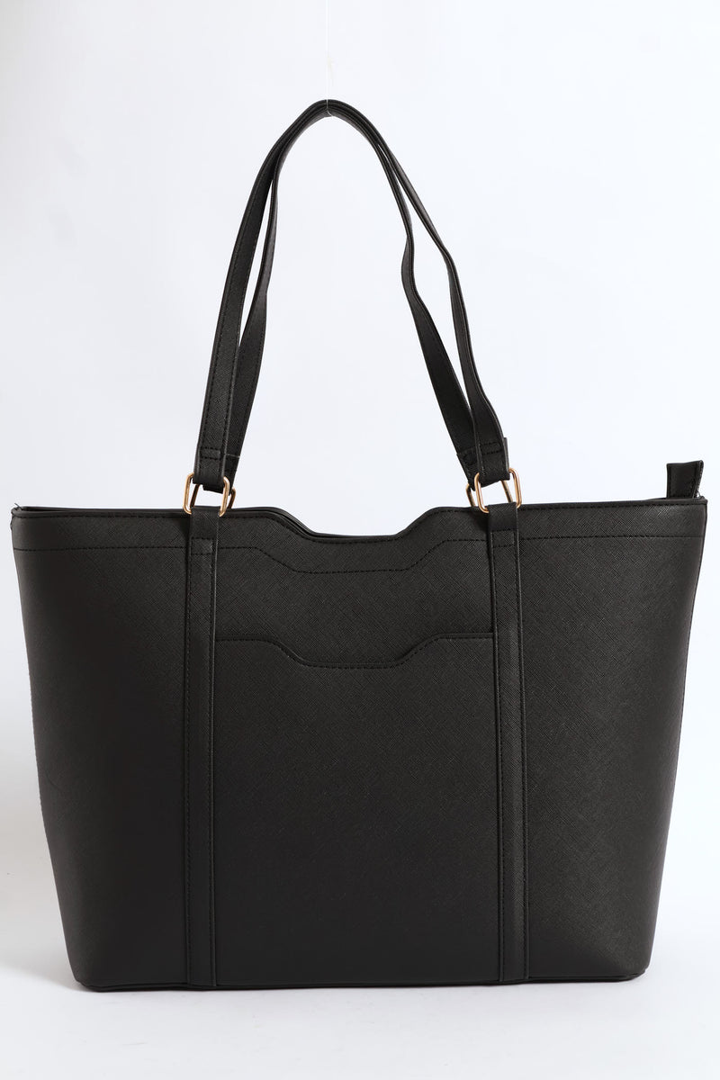 Front Pocket Shopper Bag - Black