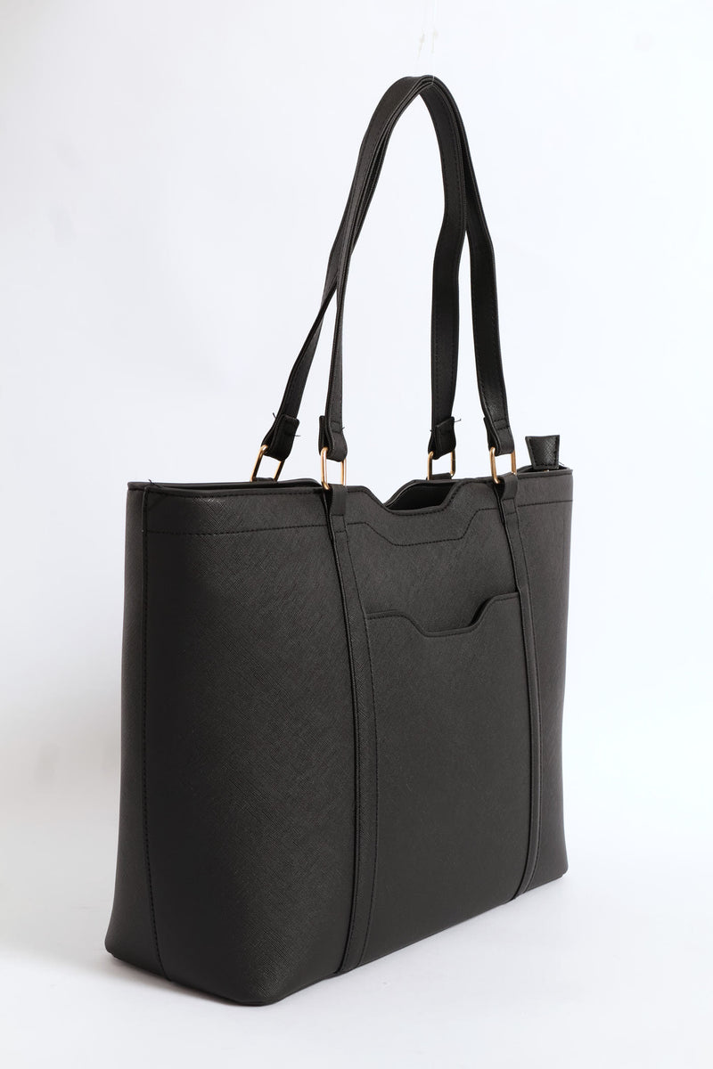 Front Pocket Shopper Bag - Black