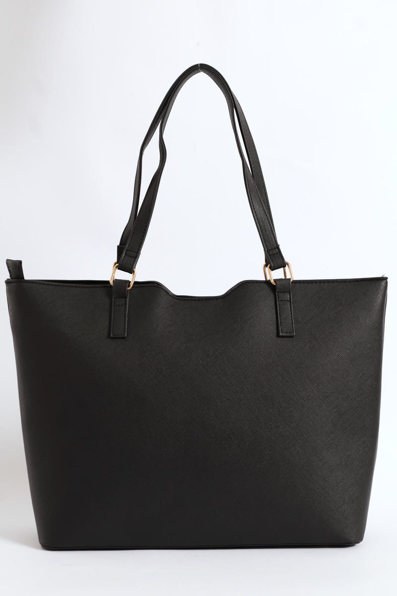Front Pocket Shopper Bag - Black