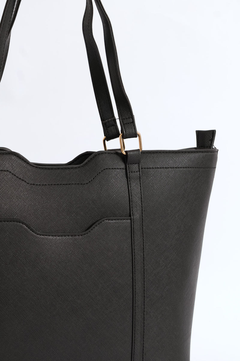 Front Pocket Shopper Bag - Black