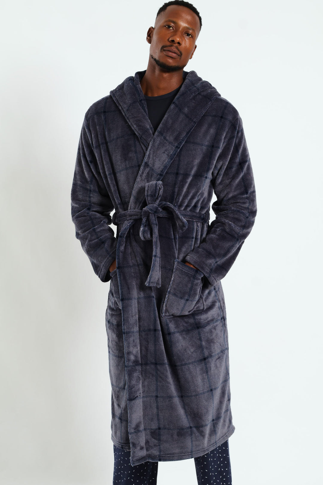 Check Hooded Gown - Grey