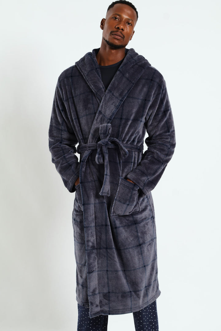 Check Hooded Gown - Grey