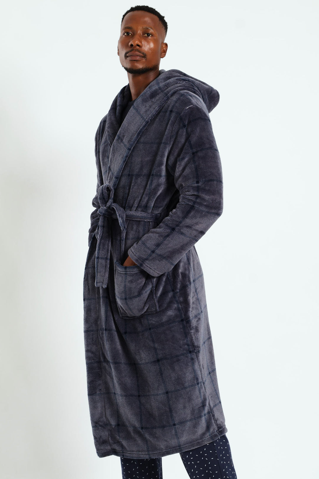 Check Hooded Gown - Grey