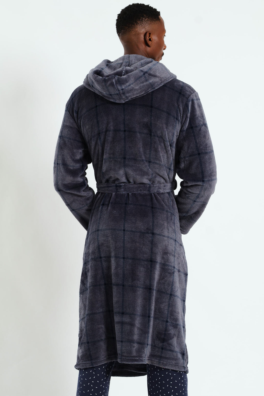 Check Hooded Gown - Grey