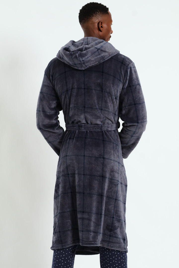 Check Hooded Gown - Grey