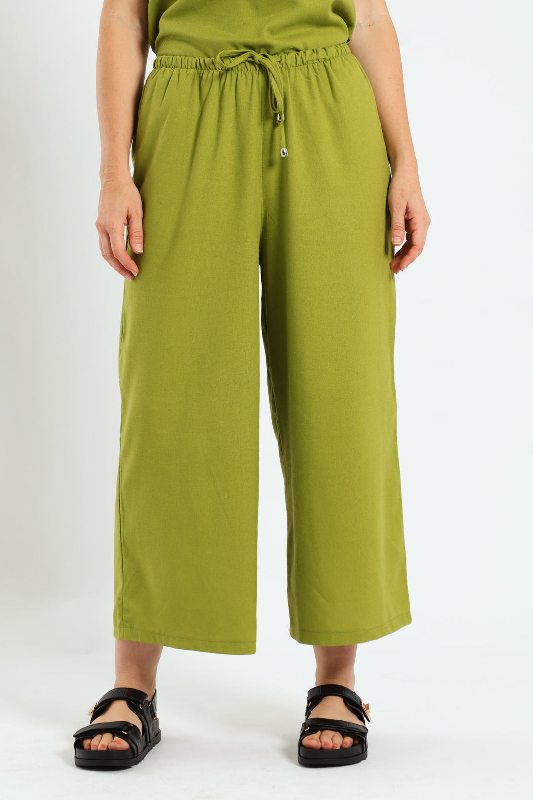 Pull On Linen Capri Pants - Avocado