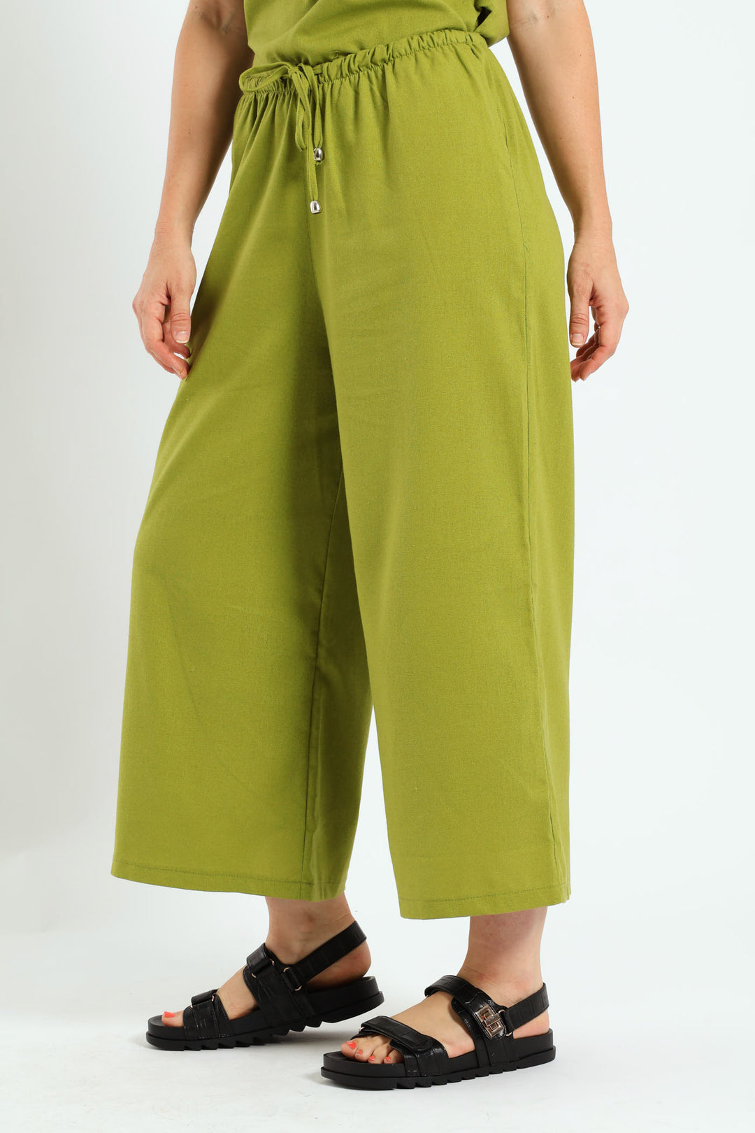 Pull On Linen Capri Pants - Avocado
