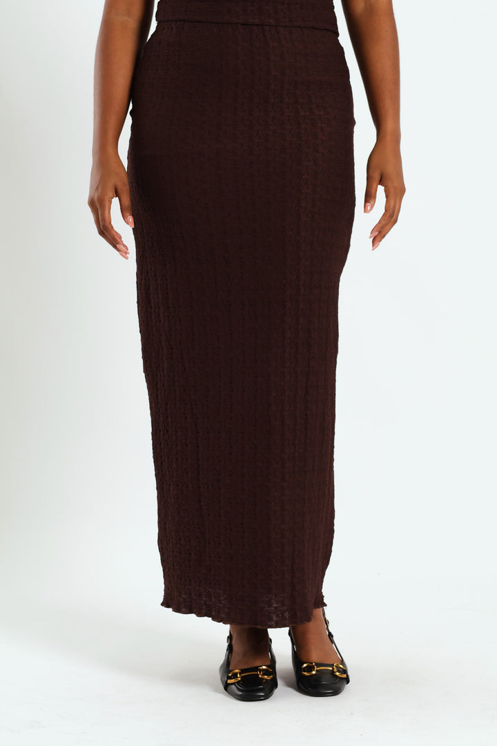 Crinkle Knit Tube Midaxi Skirt - Dark Brown