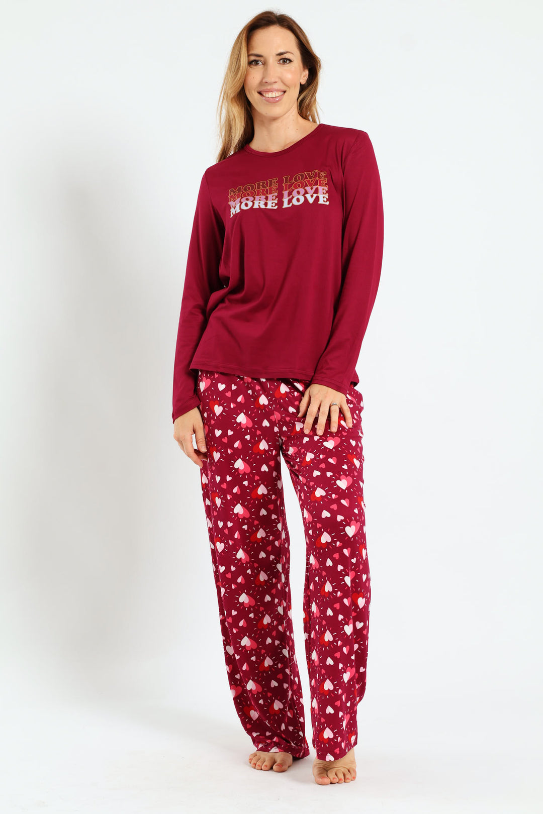Long Sleeve Top & Pant Sleep Set - Burgundy