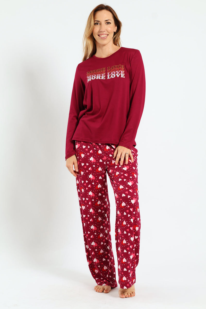 Long Sleeve Top & Pant Sleep Set - Burgundy