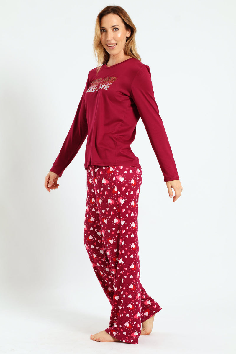 Long Sleeve Top & Pant Sleep Set - Burgundy