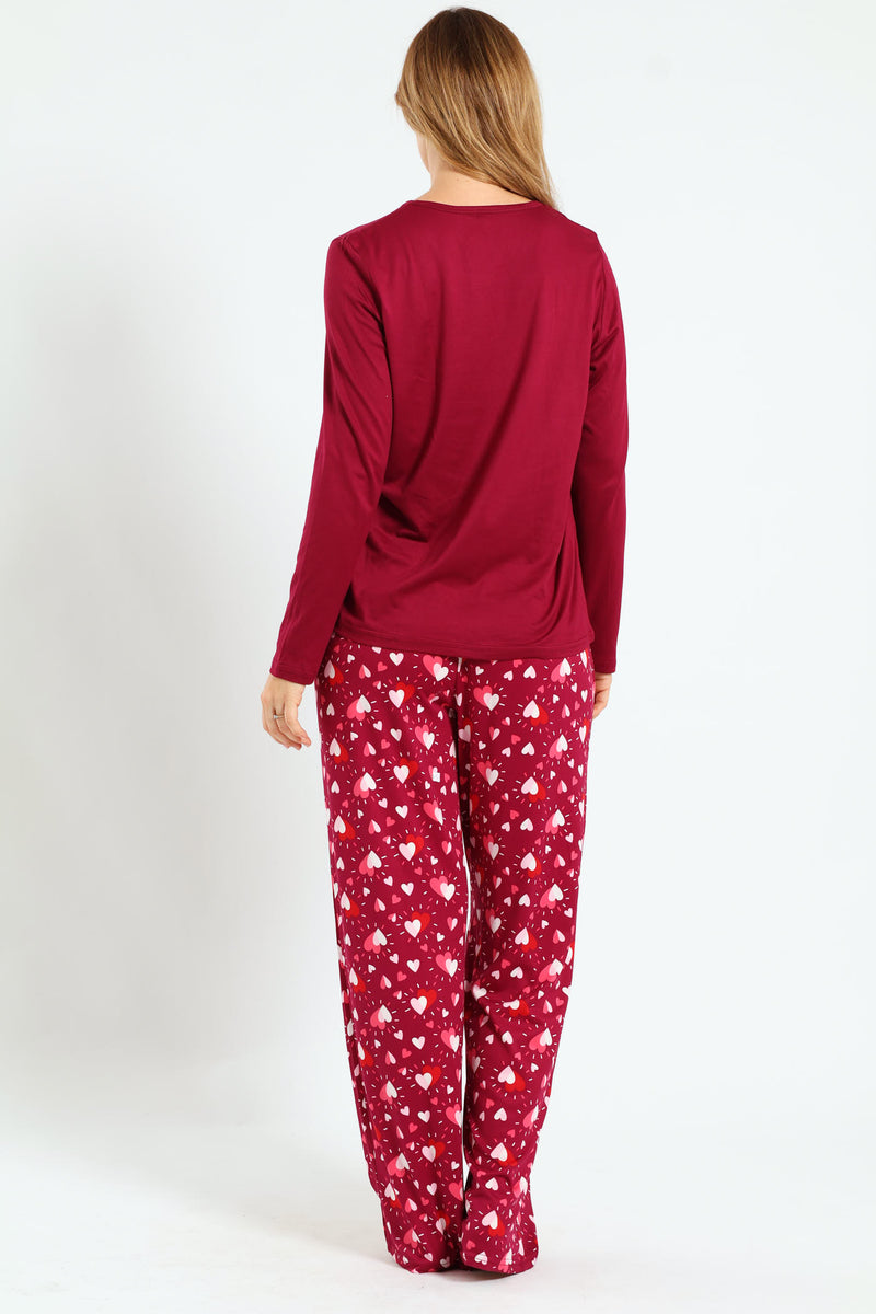 Long Sleeve Top & Pant Sleep Set - Burgundy