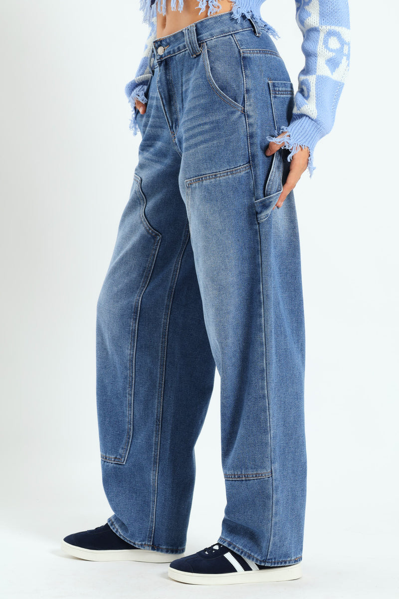 Wide Balloon Fit Carpenter Jean - Mid Blue