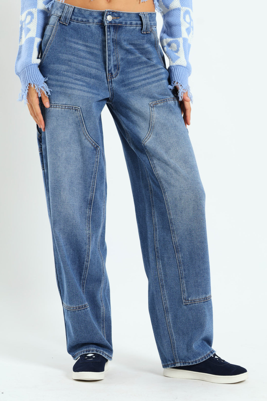 Wide Balloon Fit Carpenter Jean - Mid Blue