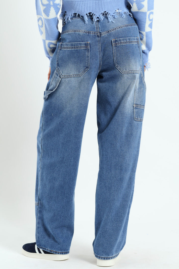 Wide Balloon Fit Carpenter Jean - Mid Blue