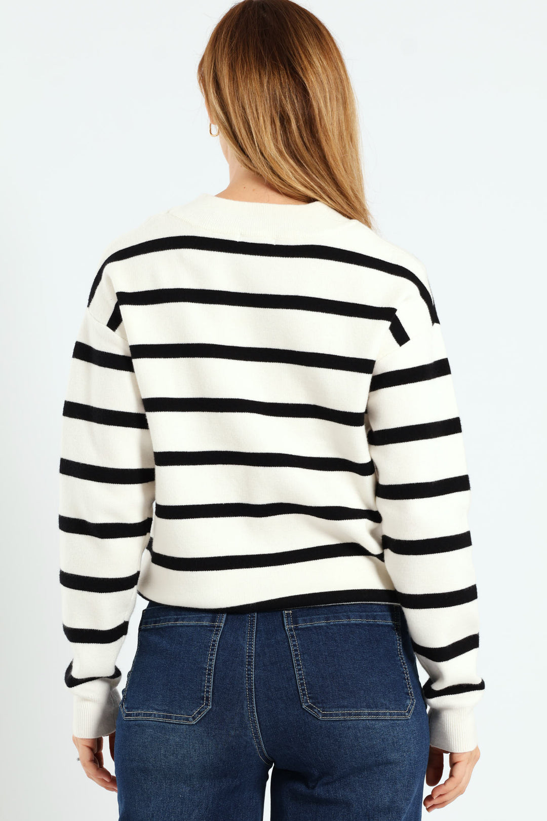 Luxe Academia Stripe Turtle Pullover - Black/White